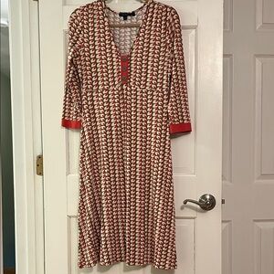 Boden burnt orange and cream Geometric Long Sleeve Dress